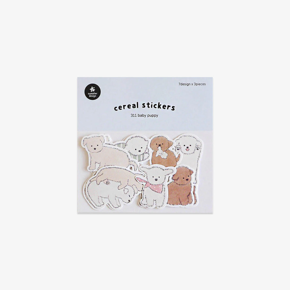Pack of cereal stickers with baby puppies