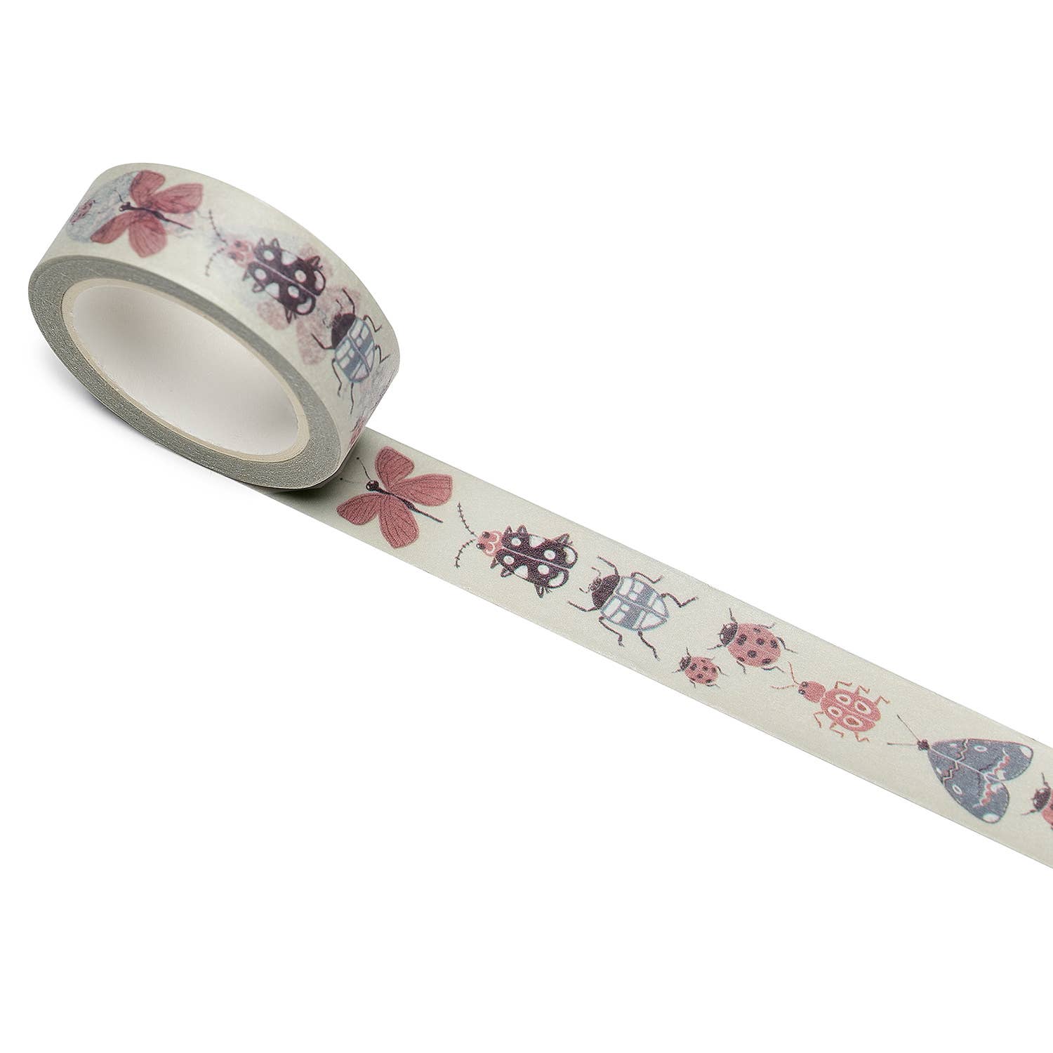 Decorative tape with butterfly and beetle design on a white background