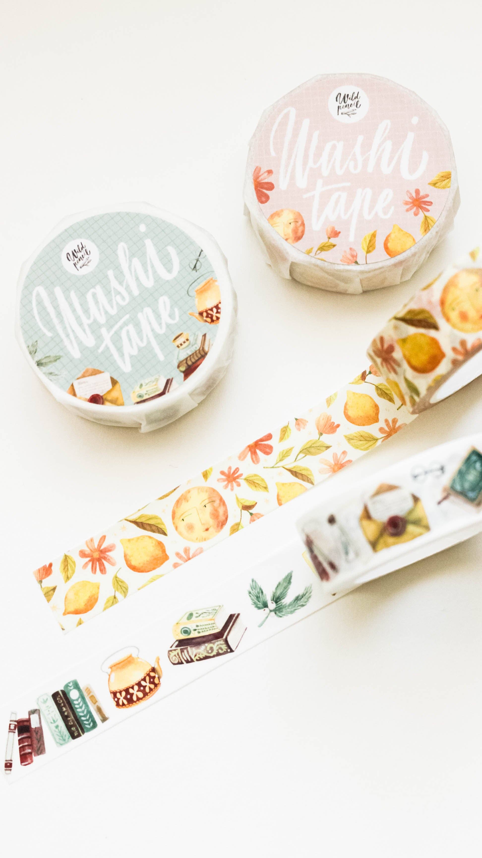 Two washi tape with colorful designs on a white surface