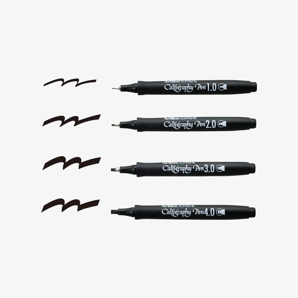 Set of calligraphy pens with different tip sizes on a white background