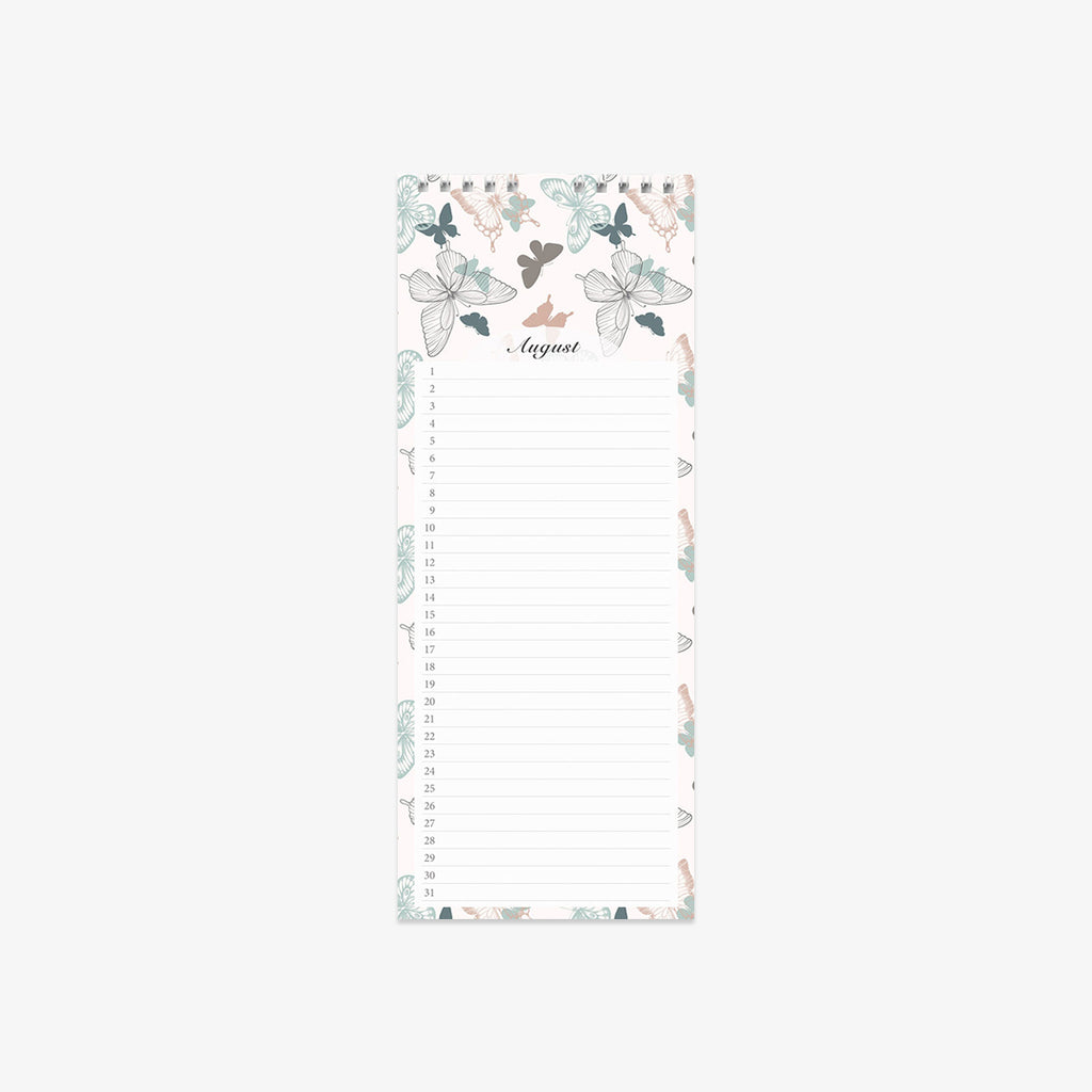 Floral patterned wall calendar with 'August' text on a white background