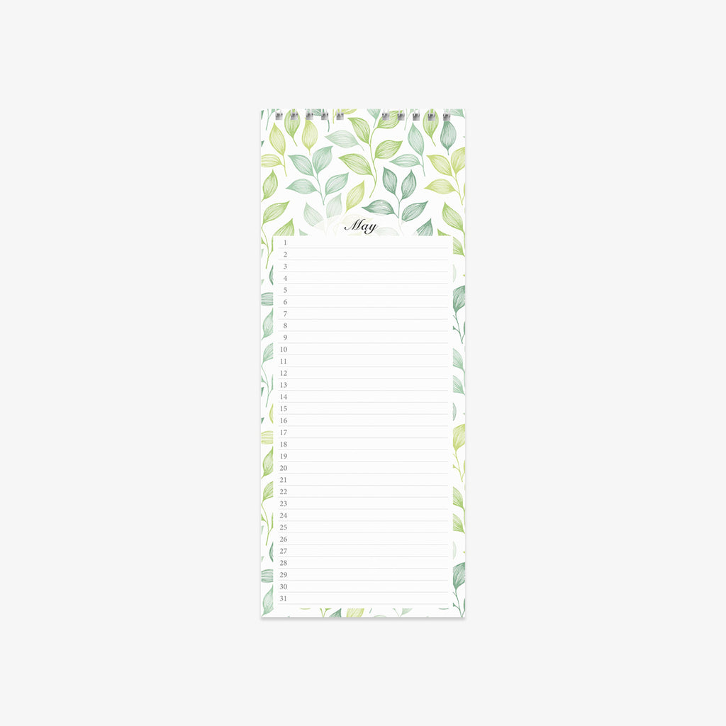 Wall calendar May with leaf pattern on a white background