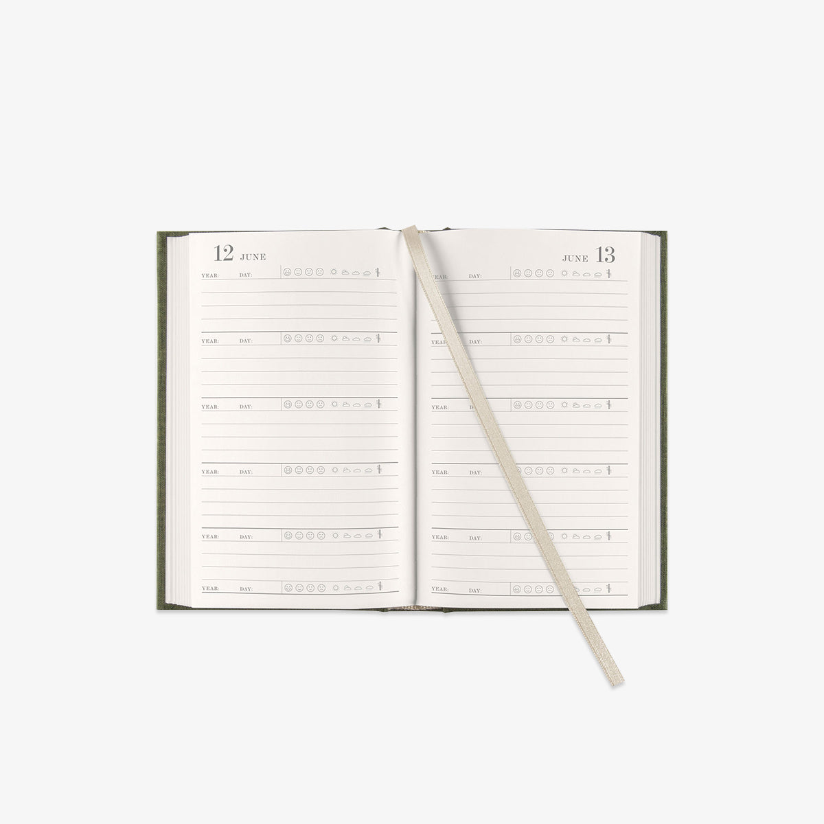 Open daily planner with a ribbon bookmark