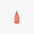 Vinyl Sticker of Red hot sauce bottle with green cap labeled 'Certified Hot Mess' on a white background