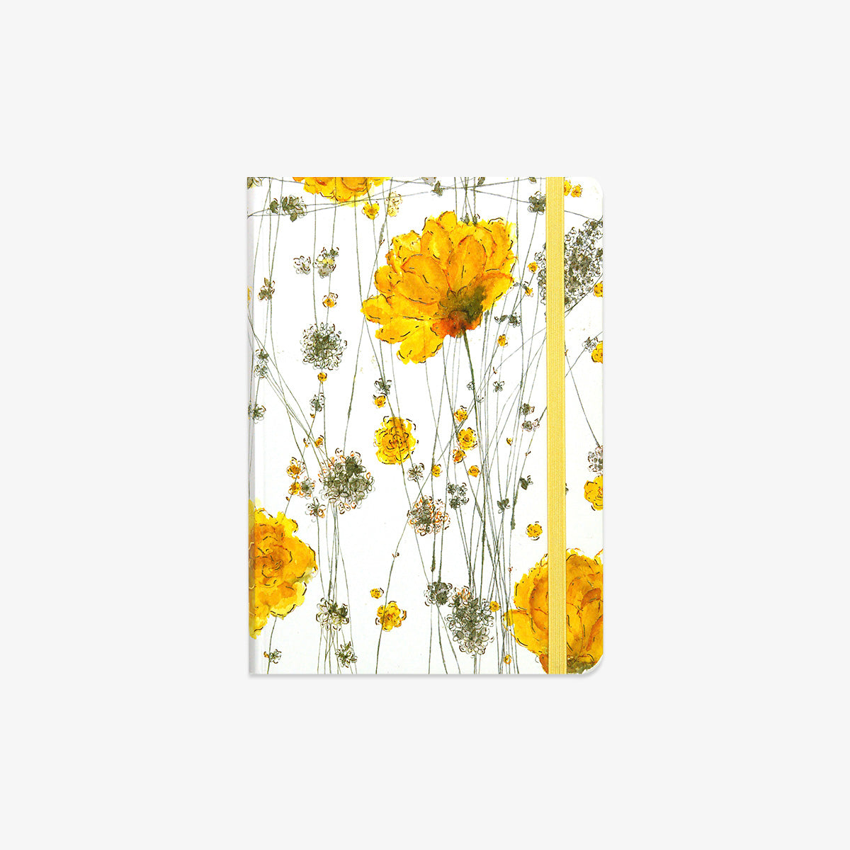 Notebook with yellow floral design on a white background