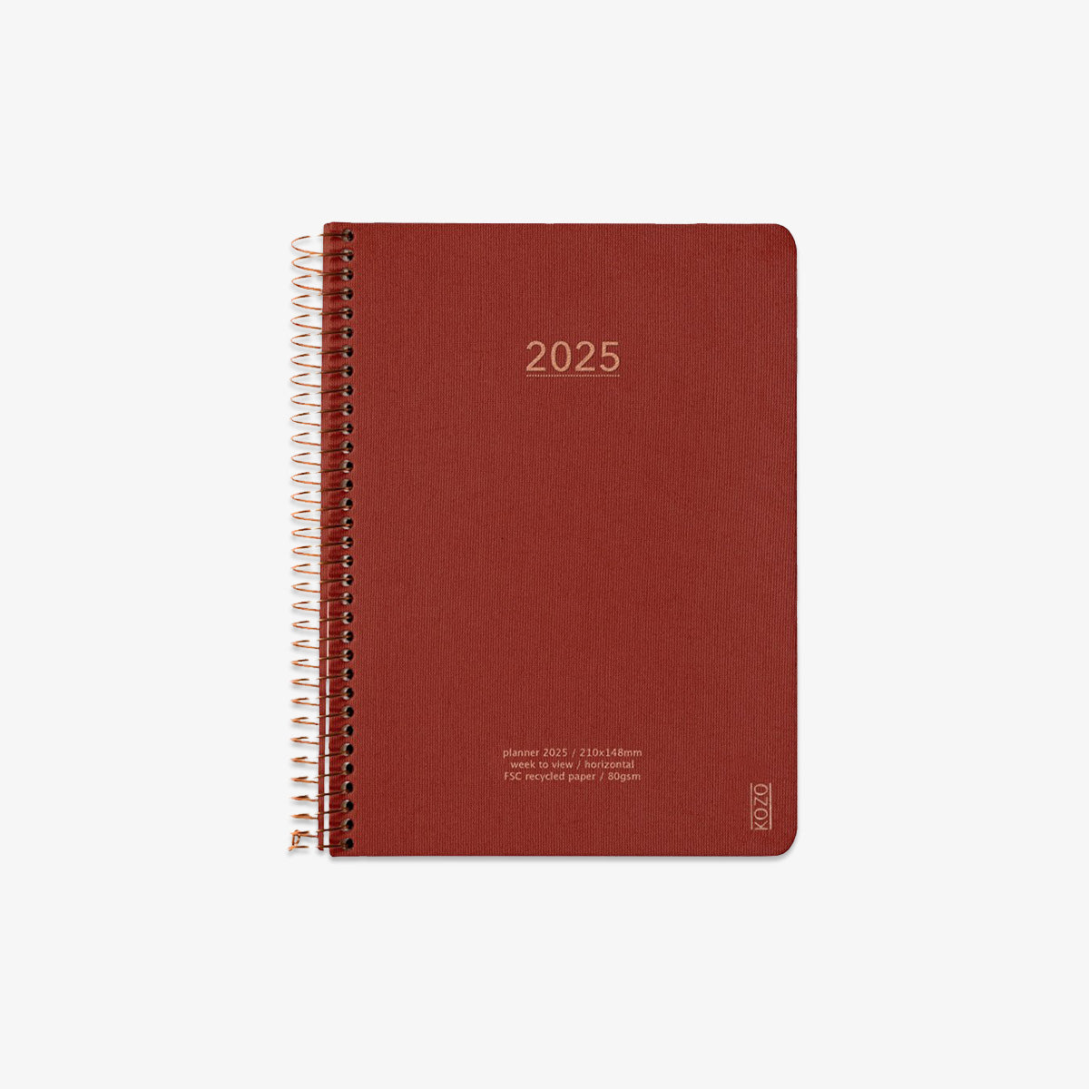 KOZO SPIRAL-BOUND CALENDAR 2025 A5 (DANISH) // BRIC RED