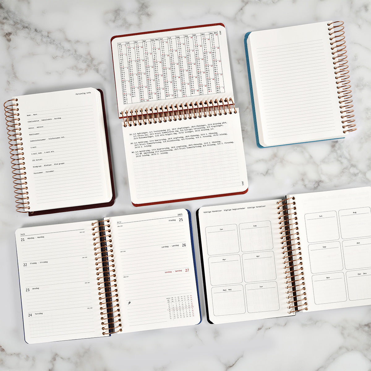 KOZO SPIRAL-BOUND CALENDAR 2025 A5 (DANISH) // COFFEE