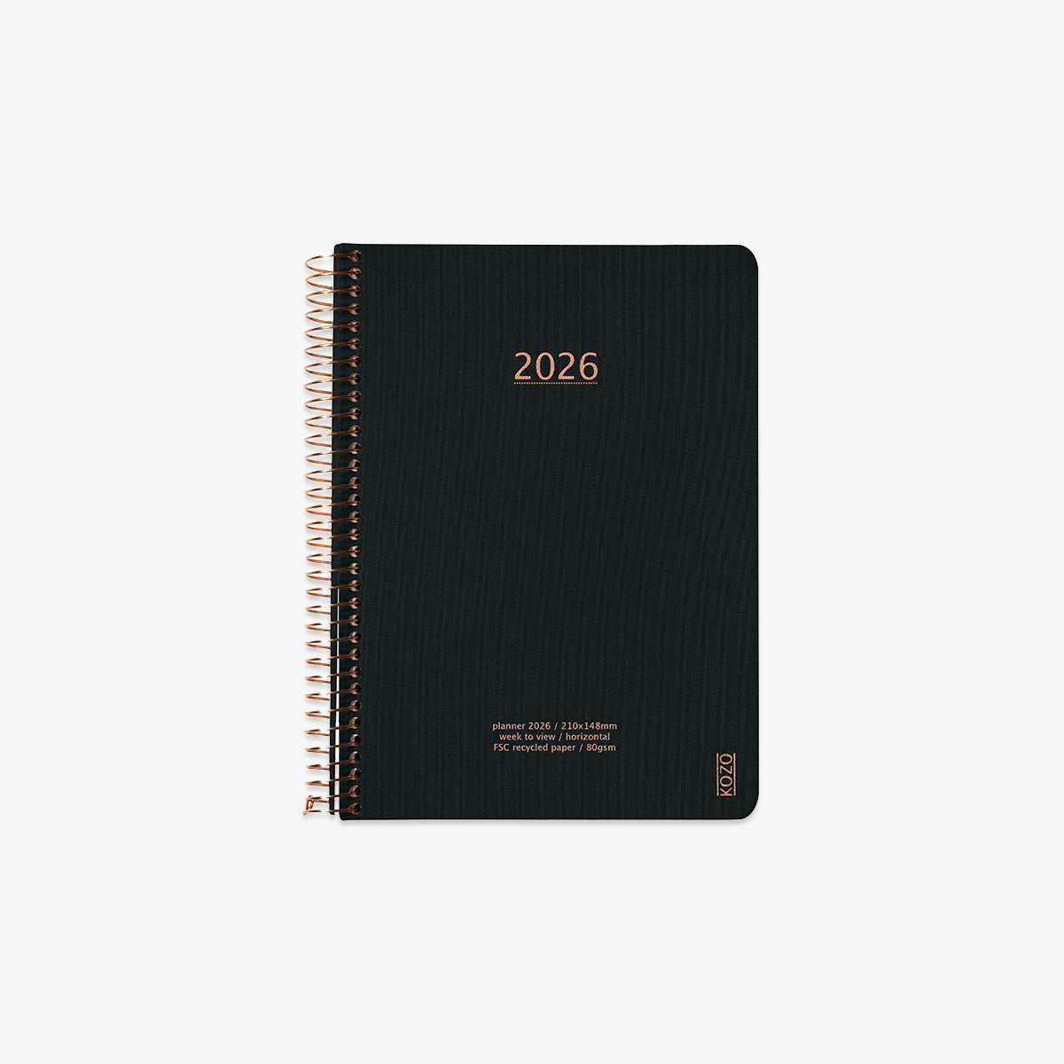 KOZO SPIRAL-BOUND CALENDAR 2026 A5 (DANISH) // BLACK