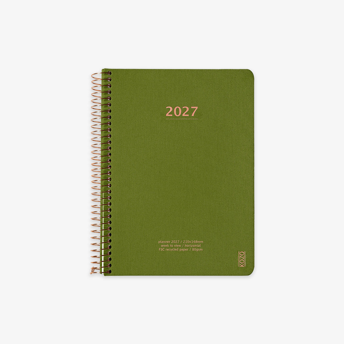 KOZO SPIRAL-BOUND CALENDAR 2027 A5 (DANISH) // OLIVE GREEN