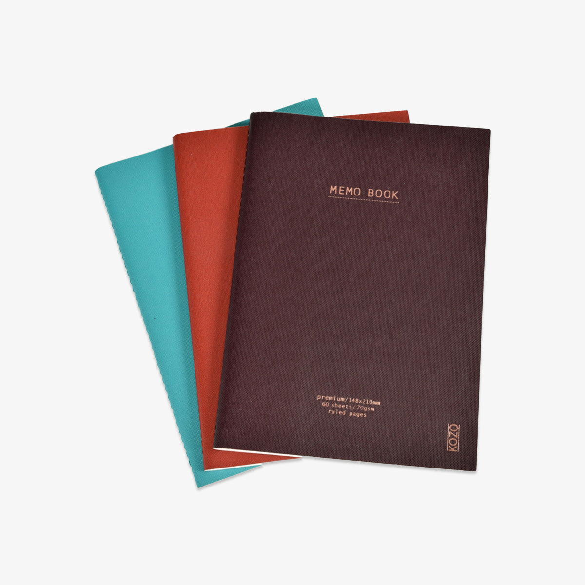 KOZO SOFTCOVER NOTEBOOK A5 SET OF 3 // BRIC RED, COFFEE, STEEL BLUE