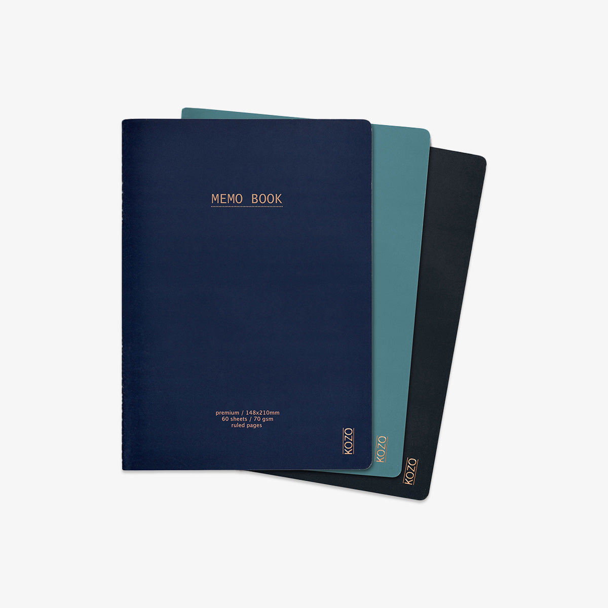 KOZO SOFTCOVER NOTEBOOK A5 SET OF 3 // BLACK, NAVY, STEEL BLUE