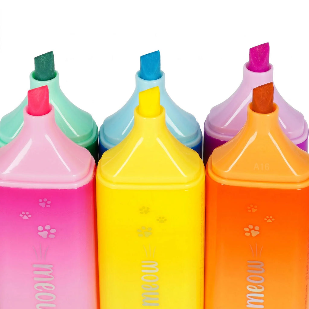 Set of colorful highlighters with paw print design 