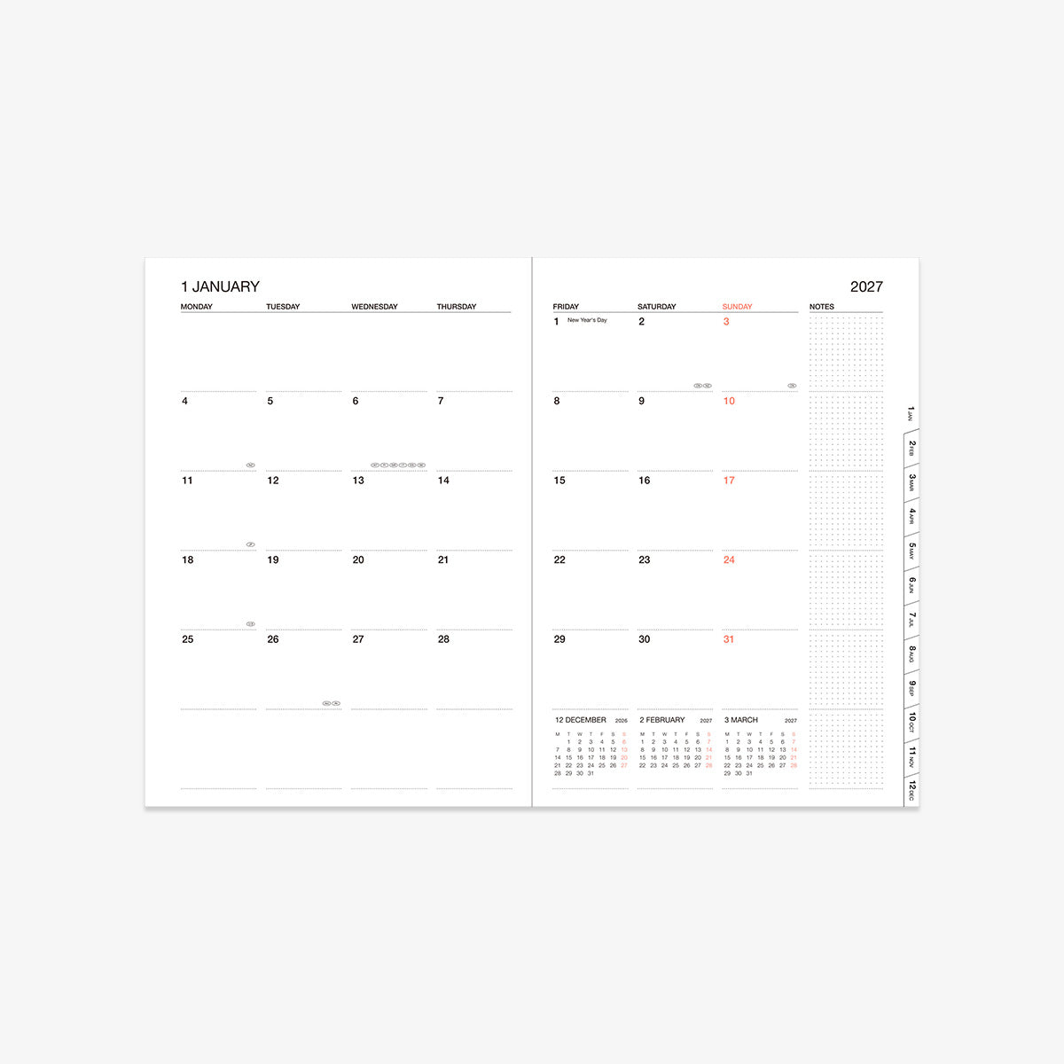 CALENDAR SEP 2026 - DEC 2027 A5 // WAVE NAVY