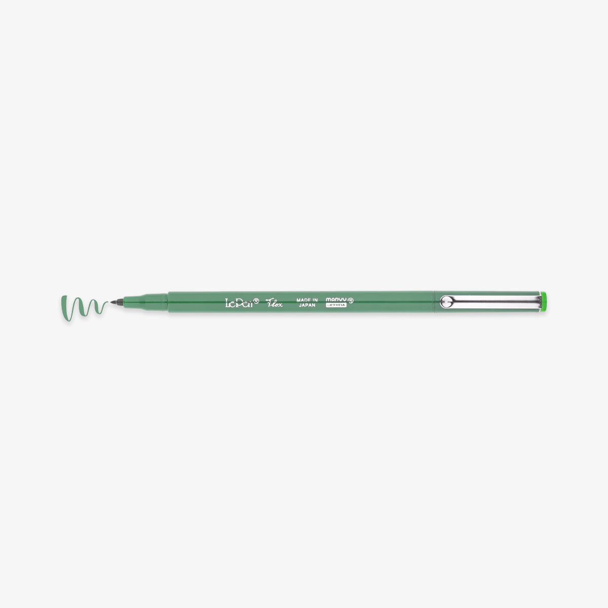 Green pen with a wavy line on a white background