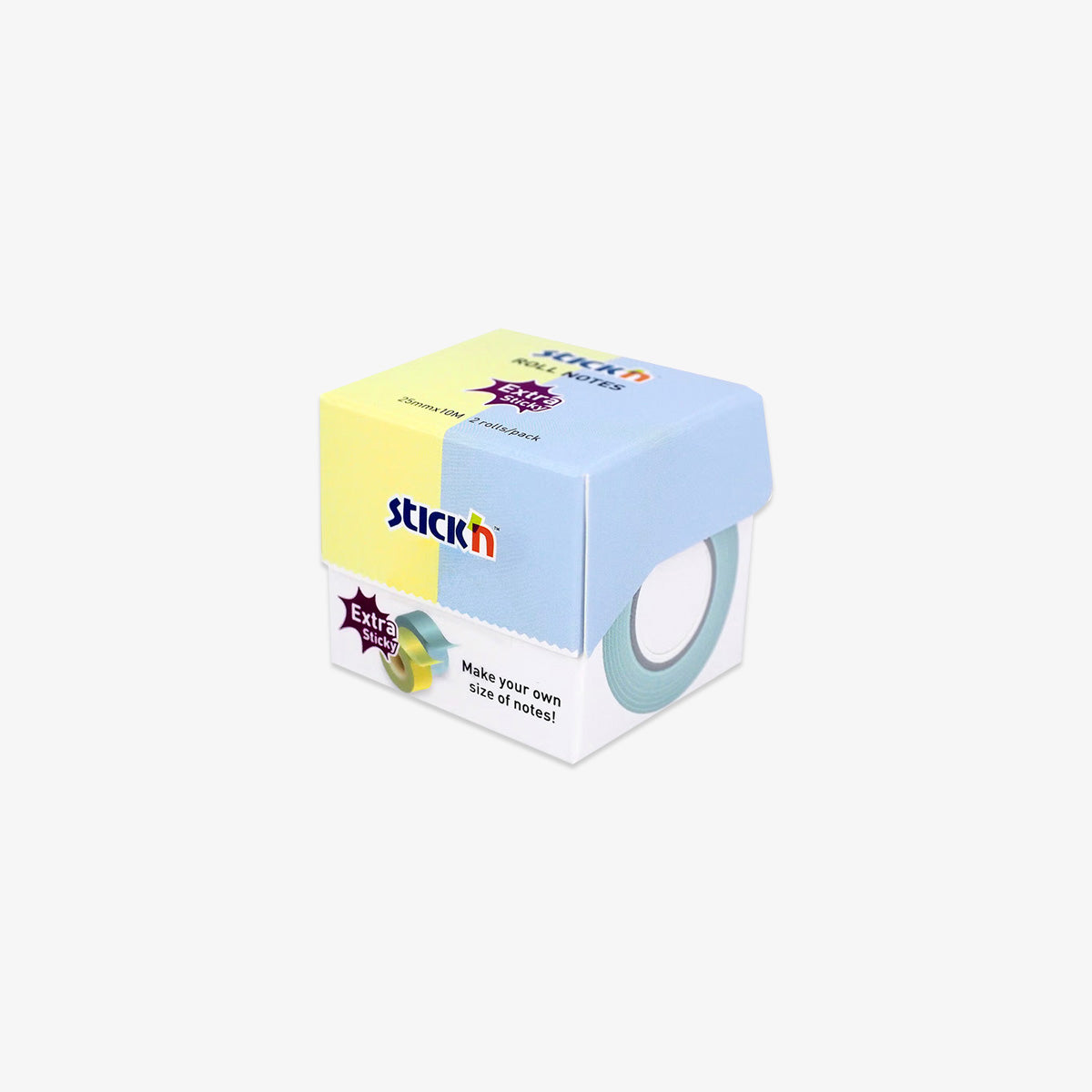 Roll sticky notes in blue and yellow