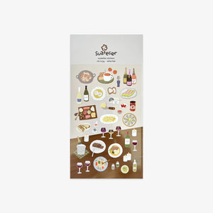 Sticker sheet with wine and dinner inspired stickers