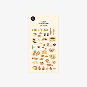sticker sheet with bread and bakery stickers