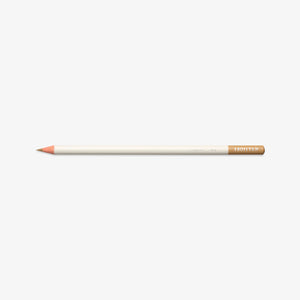 White pencil with brown/yellow tip on a white background