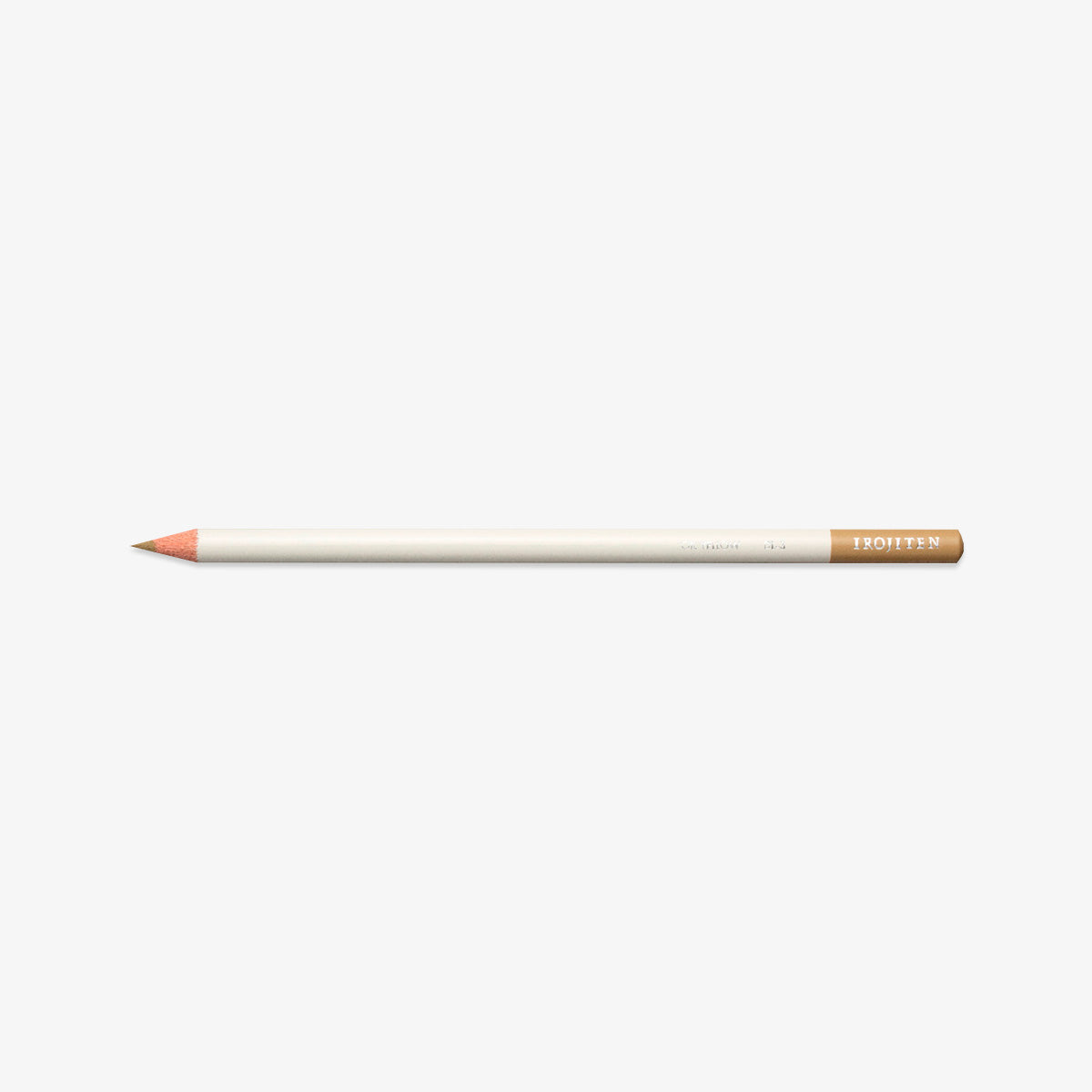 White pencil with brown/yellow tip on a white background