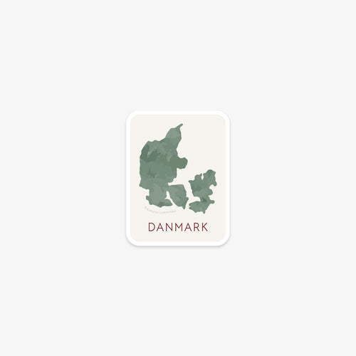 Vinyl sticker of a map of Denmark and the text 'DANMARK' written below