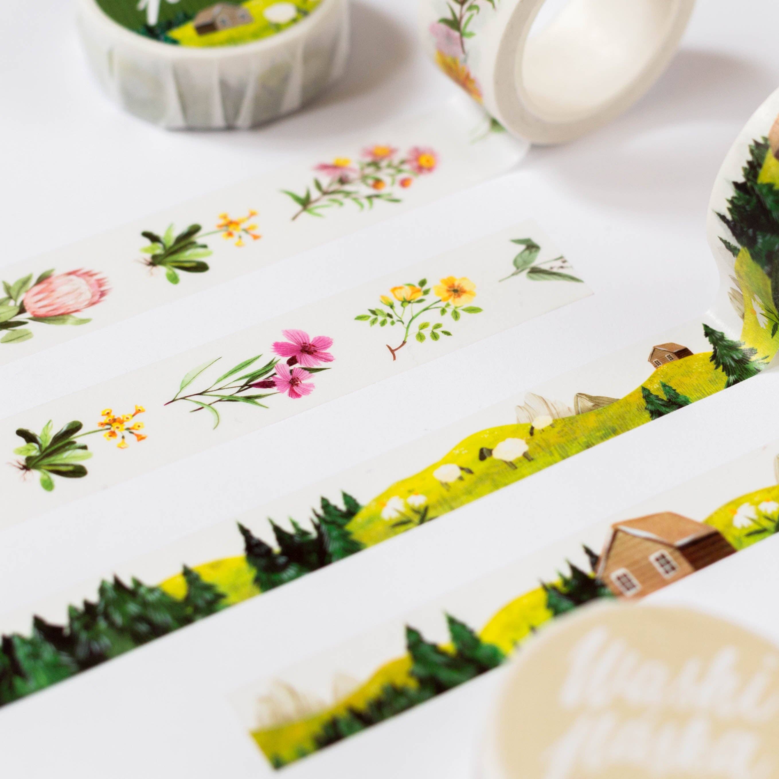 Decorative tape with nature-themed designs on a white surface