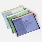 MESH POUCH M // BEIGE & SKY BLUE