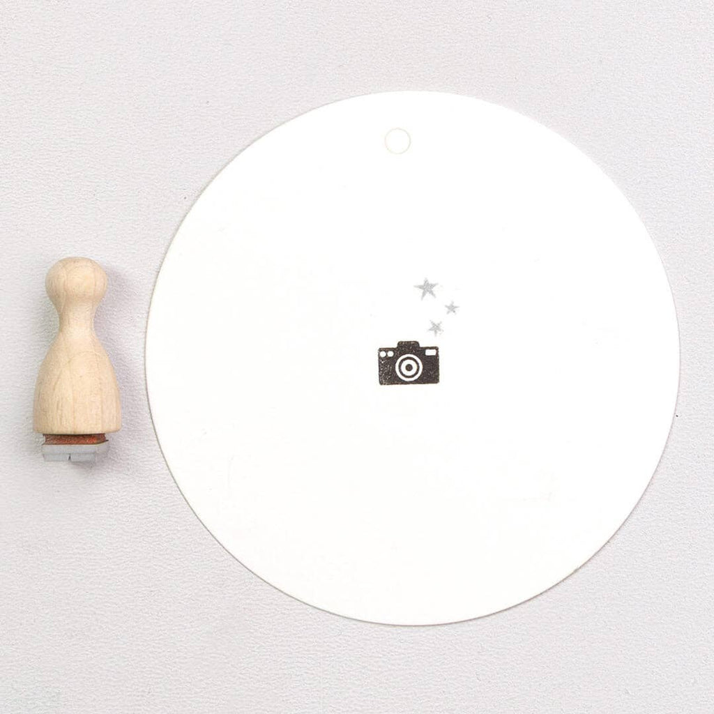 wooden rubber stamp with camera design